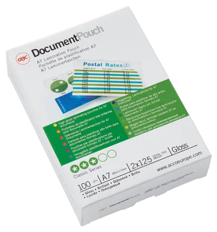 GBC Document™ Laminiertasche für Dokumente, glänzend, Format A7, 2 x 125 Mikron