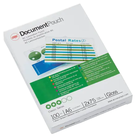 GBC Document™ Laminiertasche für Dokumente, glänzend, Format A6, 2.x 75 Mikron