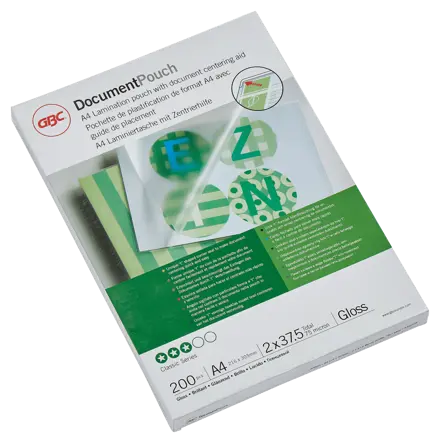 GBC Document™ Laminiertasche für Dokumente, glänzend, Format A4, 2 x 37,5 Mikron