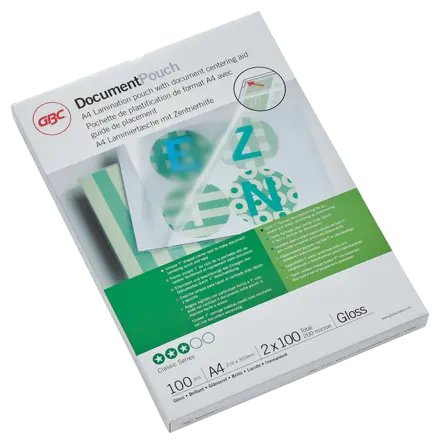 GBC Document™ Laminiertasche für Dokumente, glänzend, Format A4, 2 x 100 Mikron